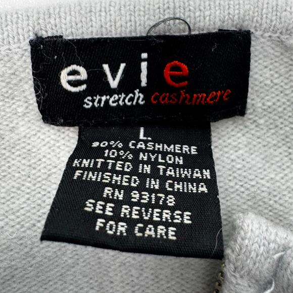 VTG Evie Gray Y2K Cashmere  Knit  Full  Zipper  Cardigan Sweater Sz L - Picture 7 of 7